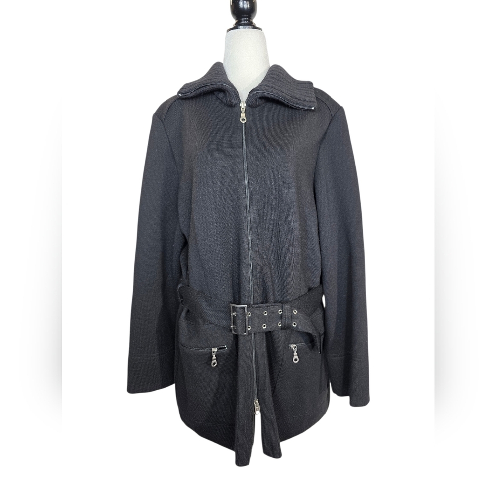 Vintage RODIER Black Knit wool with belt Jacket/ Cardigan